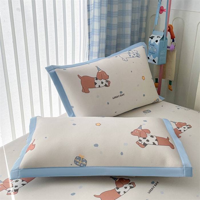 91家纺网 家纺一手货源 找家纺 美澳家纺 2025新款数码印花碳光冰丝席床席床笠三件套 狗狗丫