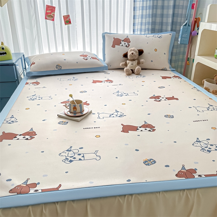 91家纺网 家纺一手货源 找家纺 美澳家纺 2025新款数码印花碳光冰丝席床席床笠三件套 狗狗丫