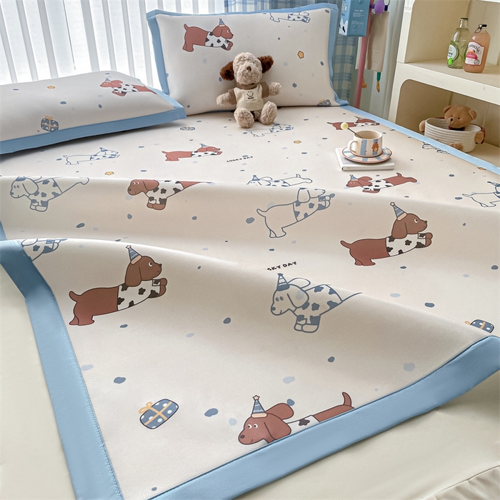 91家纺网 家纺一手货源 找家纺 美澳家纺 2025新款数码印花碳光冰丝席床席床笠三件套 狗狗丫