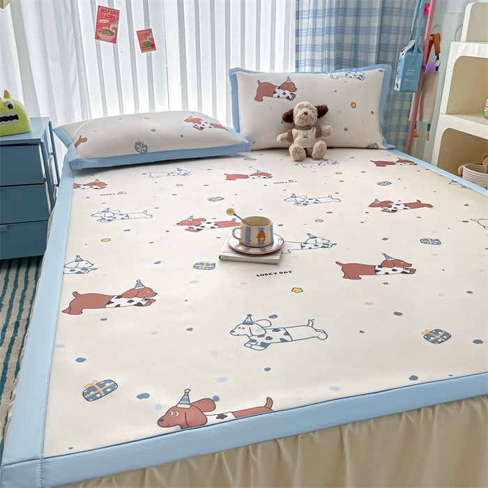 91家纺网 家纺一手货源 找家纺 美澳家纺 2025新款数码印花碳光冰丝席床席床笠三件套 狗狗丫