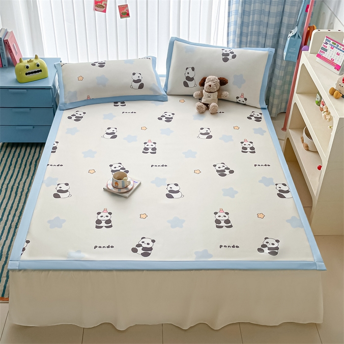 91家纺网 家纺一手货源 找家纺 美澳家纺 2025新款数码印花碳光冰丝席床席床笠三件套 星星熊猫