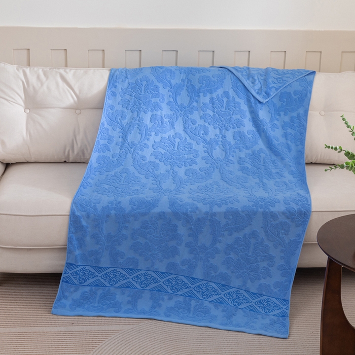 91家纺网 家纺一手货源 找家纺 乐家毛巾被（工厂自产自销） 2025新款欧雅全棉纯棉提花浴巾 深蓝 90x180cm