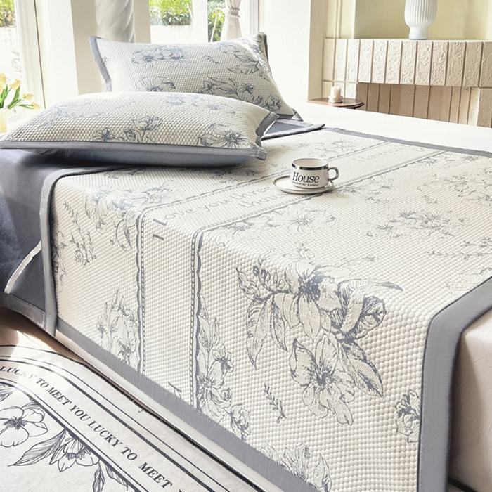 91家纺网 家纺一手货源 找家纺 （总）宜家坊 2025新款A类PE中分子提花软凉席-花夏