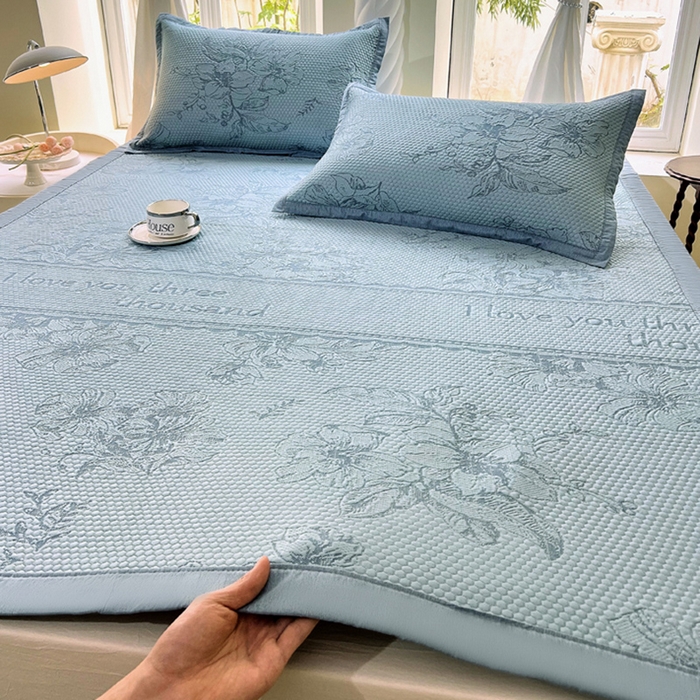 宜家坊 2025新款A类PE中分子提花软凉席-花夏 床席款-夏花蓝