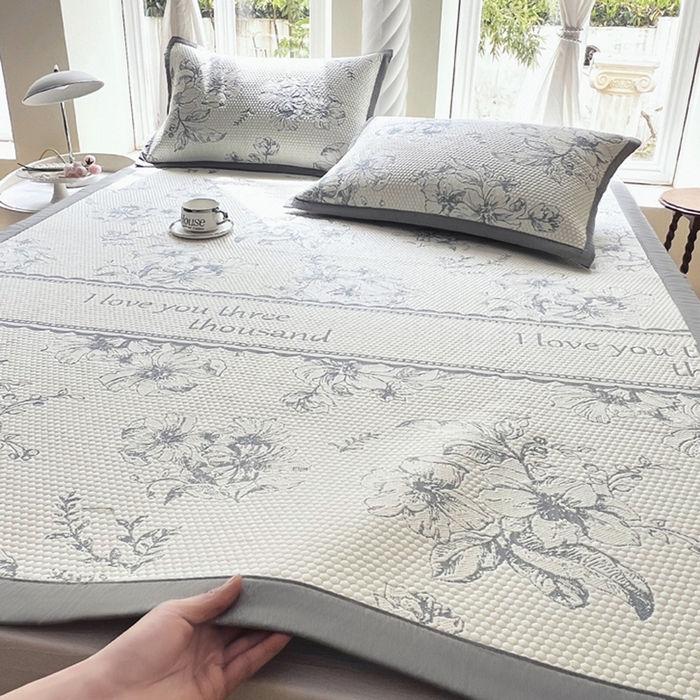 宜家坊 2025新款A类PE中分子提花软凉席-花夏 床席款-夏花白