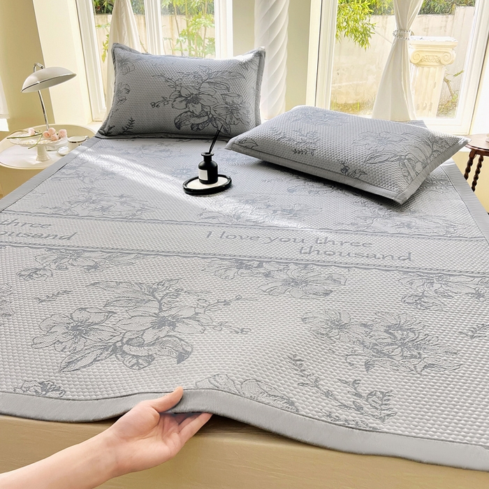 宜家坊 2025新款A类PE中分子提花软凉席-花夏 床席款-夏花灰