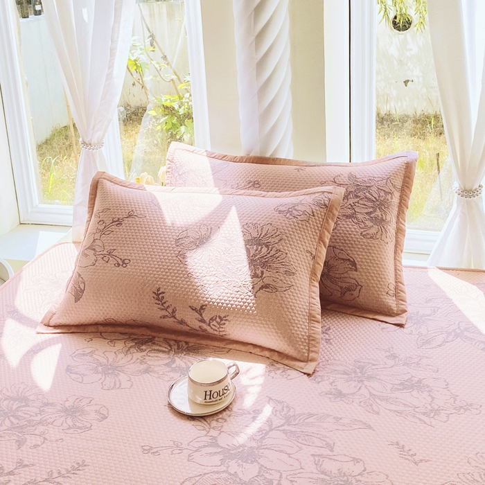 91家纺网 家纺一手货源 找家纺 宜家坊 2025新款A类PE中分子提花软凉席-花夏 床笠款-夏花粉