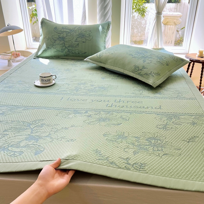 宜家坊 2025新款A类PE中分子提花软凉席-花夏 床席款-夏花绿