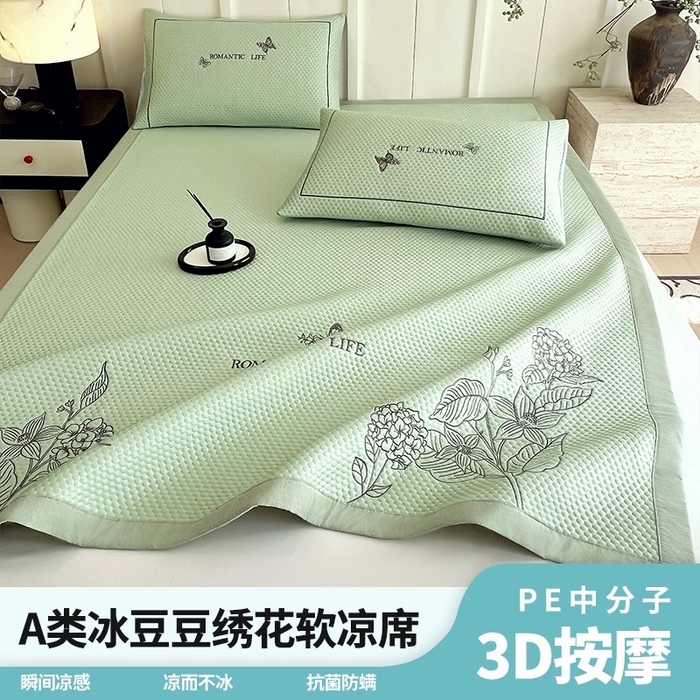 91家纺网 家纺一手货源 找家纺 （总）宜家坊 2025新款A类PE中分子绣花软凉席-墨蝶