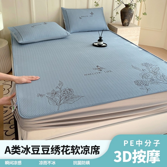 91家纺网 家纺一手货源 找家纺 （总）宜家坊 2025新款A类PE中分子绣花软凉席-墨蝶