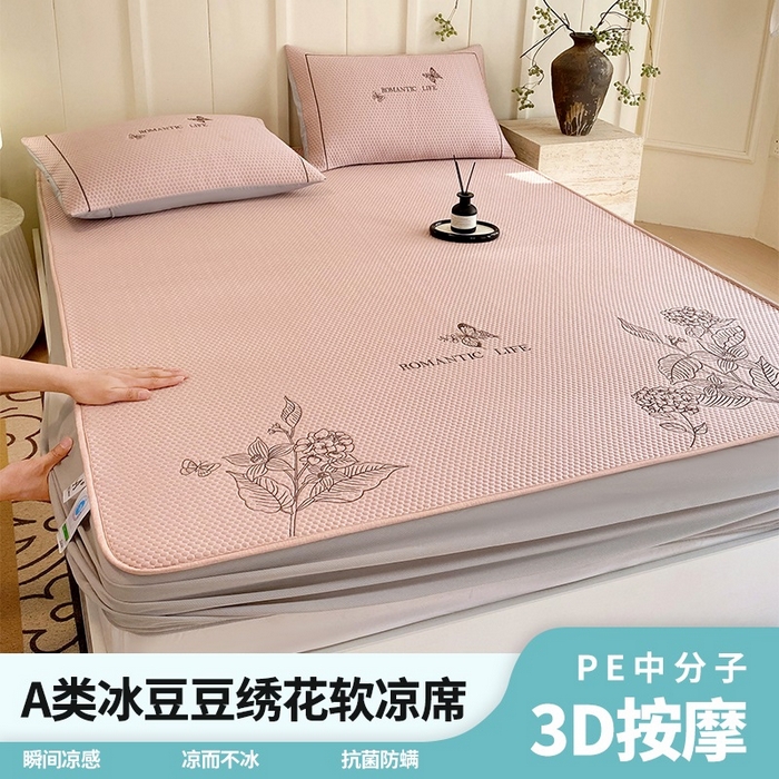 91家纺网 家纺一手货源 找家纺 （总）宜家坊 2025新款A类PE中分子绣花软凉席-墨蝶