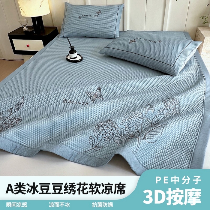 91家纺网 家纺一手货源 找家纺 （总）宜家坊 2025新款A类PE中分子绣花软凉席-墨蝶