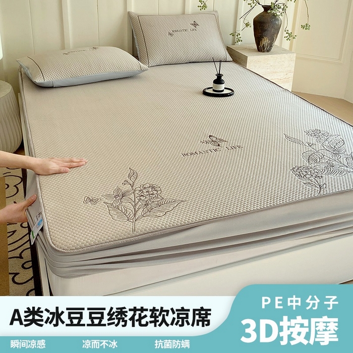 91家纺网 家纺一手货源 找家纺 （总）宜家坊 2025新款A类PE中分子绣花软凉席-墨蝶