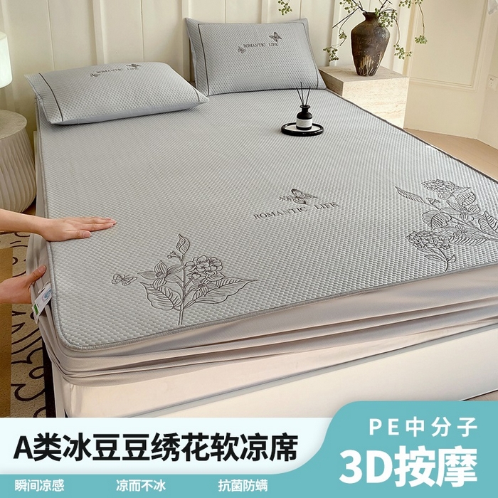 宜家坊 2025新款A类PE中分子绣花软凉席-墨蝶 床笠款-墨蝶灰