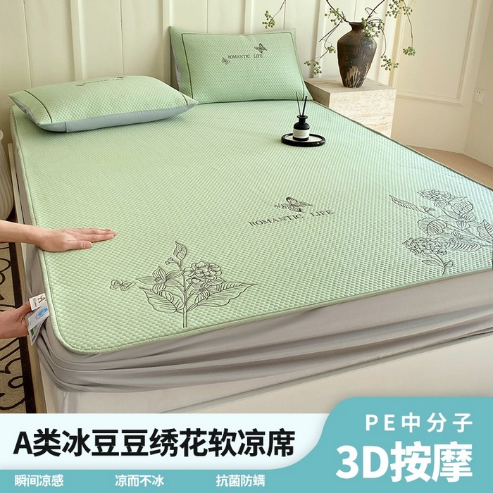 宜家坊 2025新款A类PE中分子绣花软凉席-墨蝶 床笠款-墨蝶绿