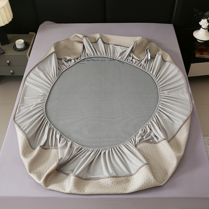 91家纺网 家纺一手货源 找家纺 宜家坊 2025新款A类PE中分子绣花软凉席-雅致 床笠款-雅致金