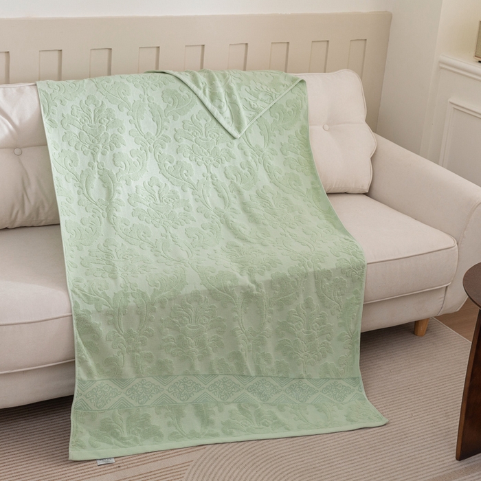 91家纺网 家纺一手货源 找家纺 乐家毛巾被（工厂自产自销） 2025新款欧雅全棉纯棉提花浴巾 绿色 90x180cm