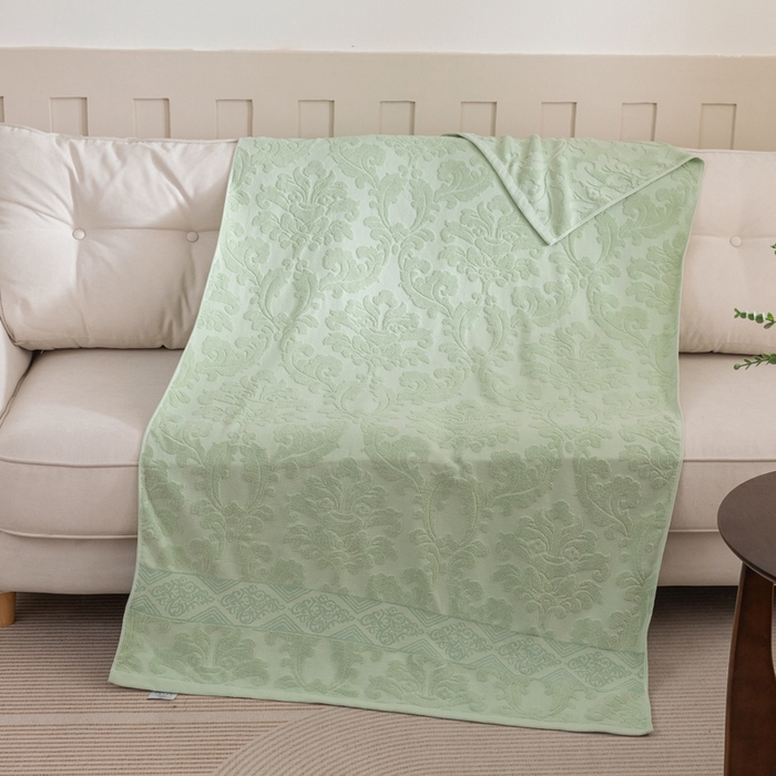 91家纺网 家纺一手货源 找家纺 乐家毛巾被（工厂自产自销） 2025新款欧雅全棉纯棉提花浴巾 绿色 90x180cm