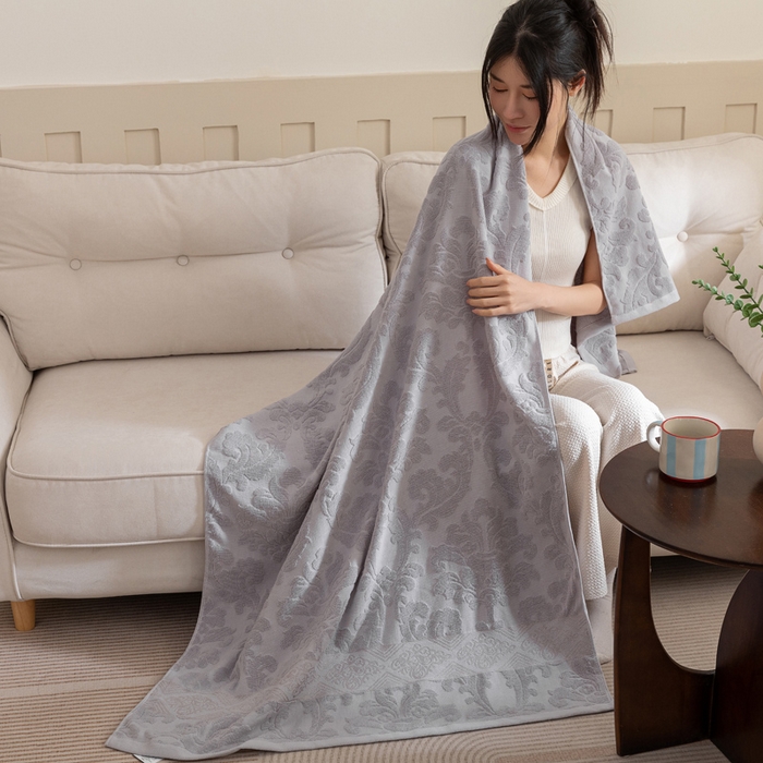 91家纺网 家纺一手货源 找家纺 乐家毛巾被（工厂自产自销） 2025新款欧雅全棉纯棉提花浴巾 灰色 70x140cm