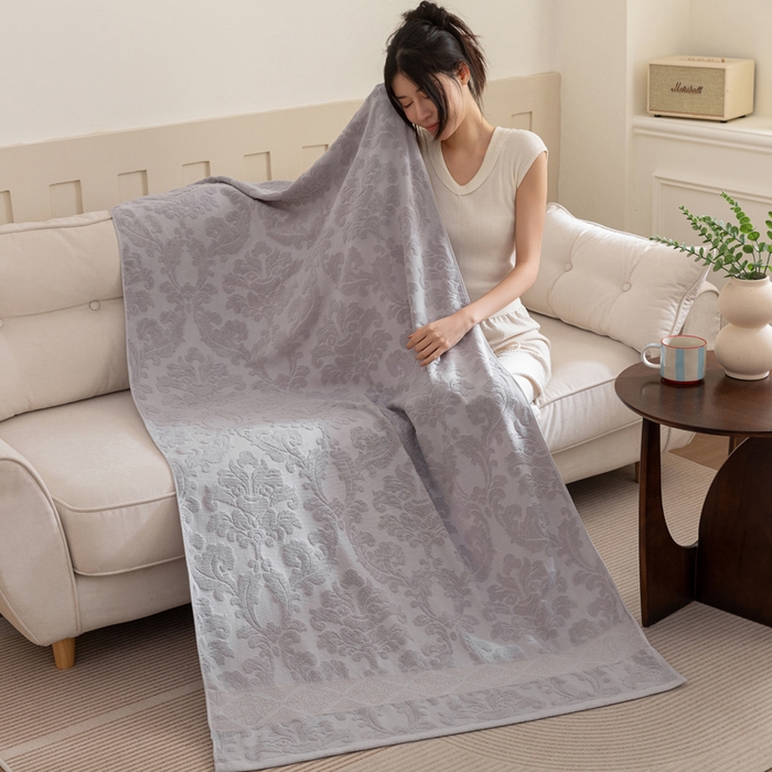 91家纺网 家纺一手货源 找家纺 乐家毛巾被（工厂自产自销） 2025新款欧雅全棉纯棉提花浴巾 灰色 70x140cm