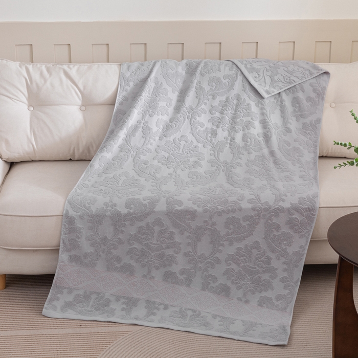 91家纺网 家纺一手货源 找家纺 乐家毛巾被（工厂自产自销） 2025新款欧雅全棉纯棉提花浴巾 灰色 70x140cm