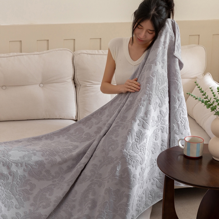 91家纺网 家纺一手货源 找家纺 乐家毛巾被（工厂自产自销） 2025新款欧雅全棉纯棉提花浴巾 灰色 90x180cm