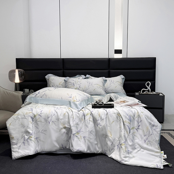 91家纺网 家纺一手货源 找家纺 （总）宜家坊 2025春夏新款莱赛尔天丝夏被嵌绳款数码印花单夏被夏被四件套单床笠单床单款