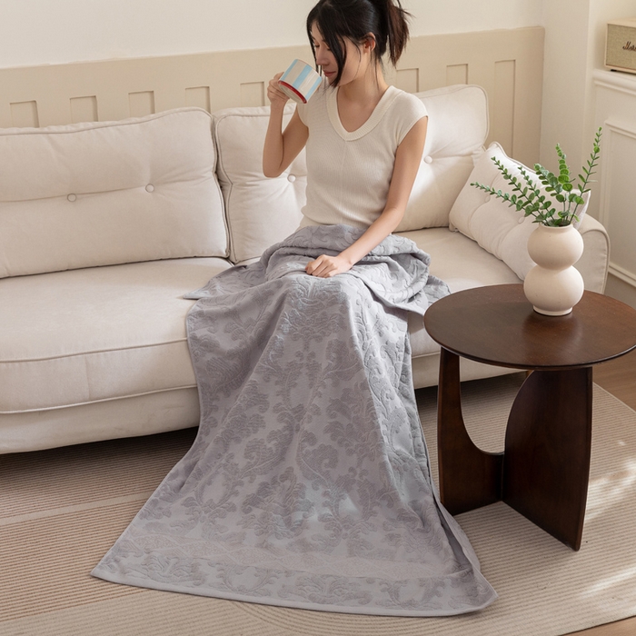 91家纺网 家纺一手货源 找家纺 乐家毛巾被（工厂自产自销） 2025新款欧雅全棉纯棉提花浴巾 灰色 90x180cm