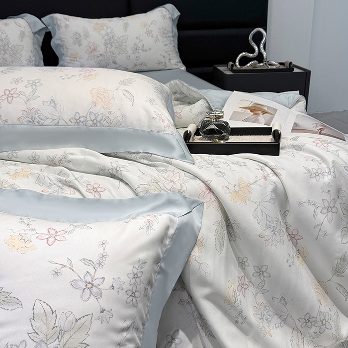 91家纺网 家纺一手货源 找家纺 （总）宜家坊 2025春夏新款莱赛尔天丝夏被嵌绳款数码印花单夏被夏被四件套单床笠单床单款