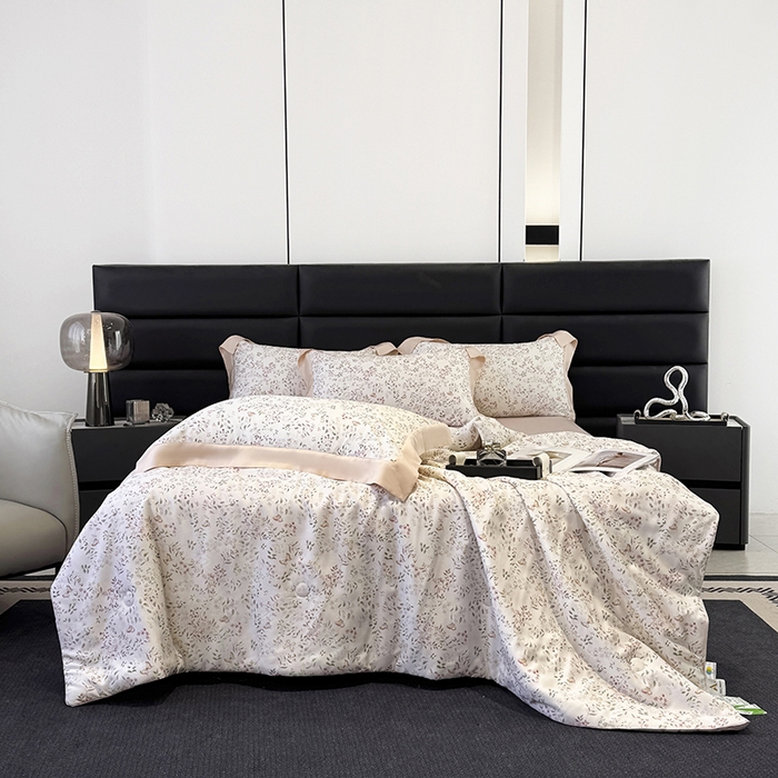 91家纺网 家纺一手货源 找家纺 （总）宜家坊 2025春夏新款莱赛尔天丝夏被嵌绳款数码印花单夏被夏被四件套单床笠单床单款