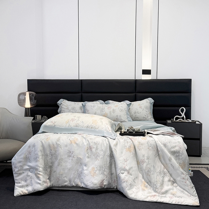 91家纺网 家纺一手货源 找家纺 （总）宜家坊 2025春夏新款莱赛尔天丝夏被嵌绳款数码印花单夏被夏被四件套单床笠单床单款