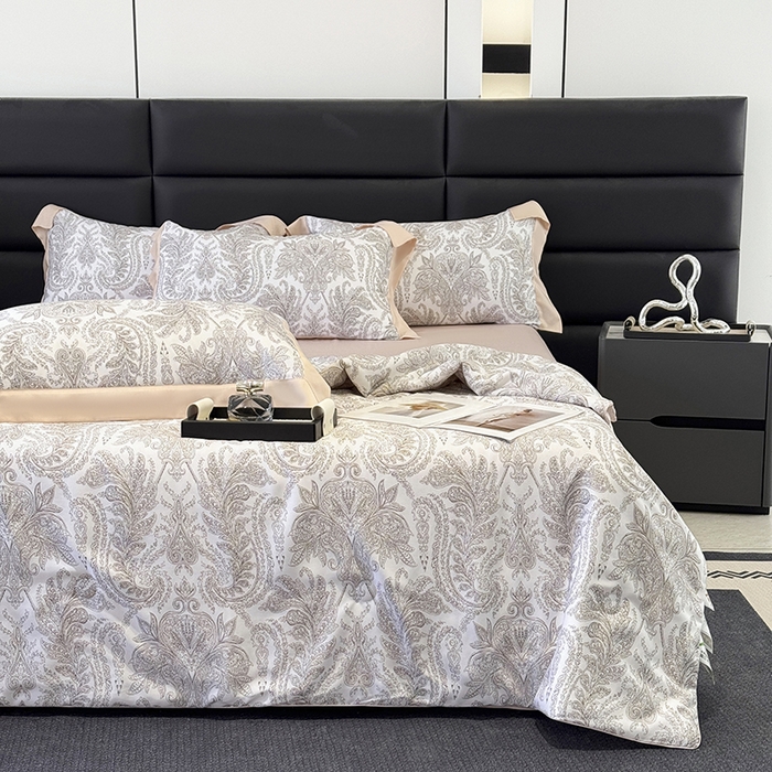 91家纺网 家纺一手货源 找家纺 宜家坊 2025春夏新款莱赛尔天丝夏被嵌绳款数码印花单夏被夏被四件套单床笠单床单款 风止弦