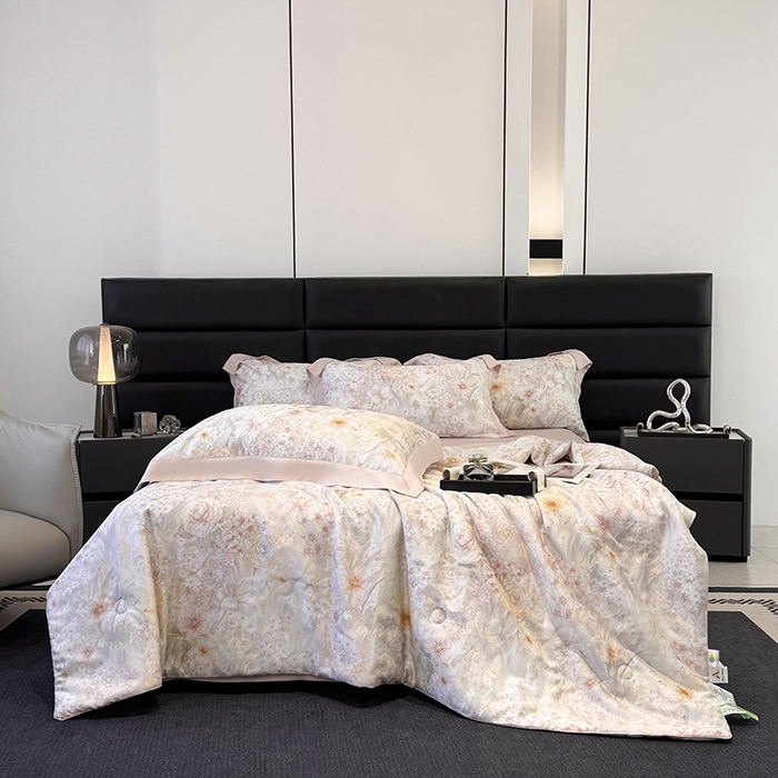 91家纺网 家纺一手货源 找家纺 （总）宜家坊 2025春夏新款莱赛尔天丝夏被嵌绳款数码印花单夏被夏被四件套单床笠单床单款