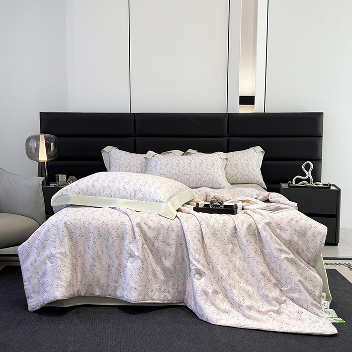 91家纺网 家纺一手货源 找家纺 （总）宜家坊 2025春夏新款莱赛尔天丝夏被嵌绳款数码印花单夏被夏被四件套单床笠单床单款