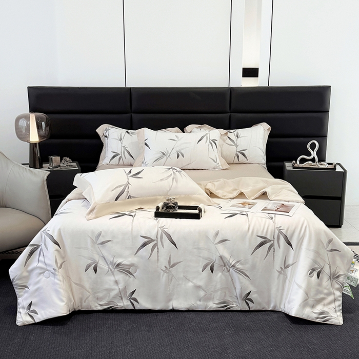 91家纺网 家纺一手货源 找家纺 宜家坊 2025春夏新款莱赛尔天丝夏被嵌绳款数码印花单夏被夏被四件套单床笠单床单款 轻蔓竹