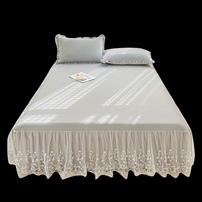 91家纺网 家纺一手货源 找家纺 LIFE.丽芙 2025春夏新款独家研发太空层凉感软席双层蕾丝边冰丝凉席床裙款 浅灰