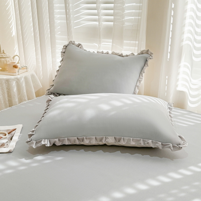 91家纺网 家纺一手货源 找家纺 LIFE.丽芙 2025春夏新款独家研发太空层凉感软席双层蕾丝边冰丝凉席床裙款 浅灰