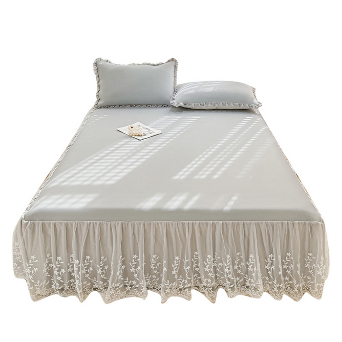 91家纺网 家纺一手货源 找家纺 LIFE.丽芙 2025春夏新款独家研发太空层凉感软席双层蕾丝边冰丝凉席床裙款 浅灰