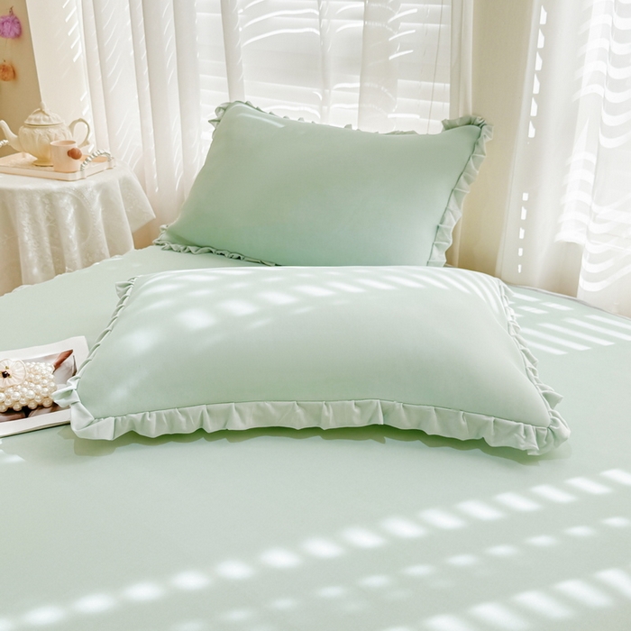 91家纺网 家纺一手货源 找家纺 LIFE.丽芙 2025春夏新款独家研发太空层凉感软席双层蕾丝边冰丝凉席床裙款 水绿