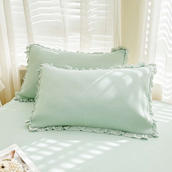 91家纺网 家纺一手货源 找家纺 LIFE.丽芙 2025春夏新款独家研发太空层凉感软席双层蕾丝边冰丝凉席床裙款 水绿