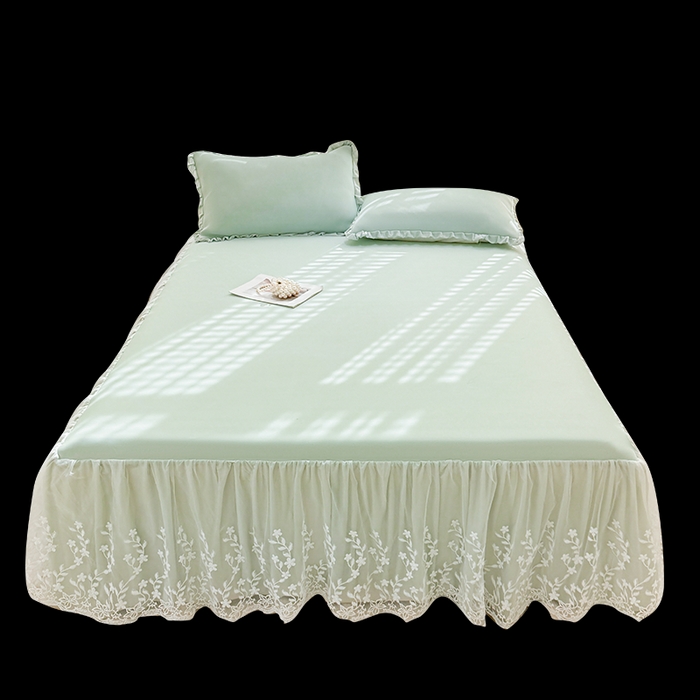 91家纺网 家纺一手货源 找家纺 LIFE.丽芙 2025春夏新款独家研发太空层凉感软席双层蕾丝边冰丝凉席床裙款 水绿