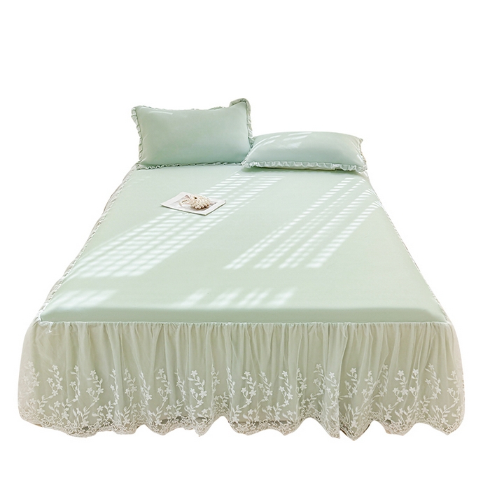 91家纺网 家纺一手货源 找家纺 LIFE.丽芙 2025春夏新款独家研发太空层凉感软席双层蕾丝边冰丝凉席床裙款 水绿