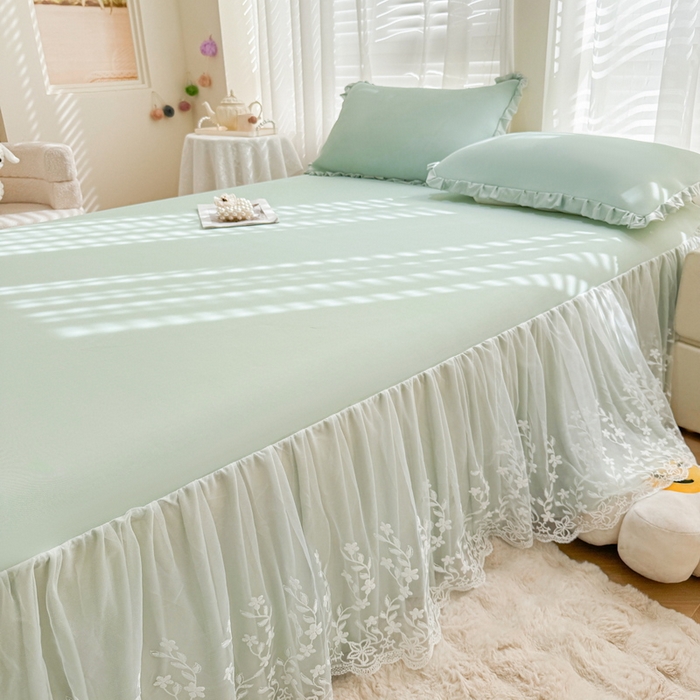 91家纺网 家纺一手货源 找家纺 LIFE.丽芙 2025春夏新款独家研发太空层凉感软席双层蕾丝边冰丝凉席床裙款 水绿