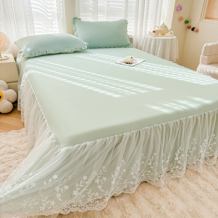 91家纺网 家纺一手货源 找家纺 LIFE.丽芙 2025春夏新款独家研发太空层凉感软席双层蕾丝边冰丝凉席床裙款 水绿