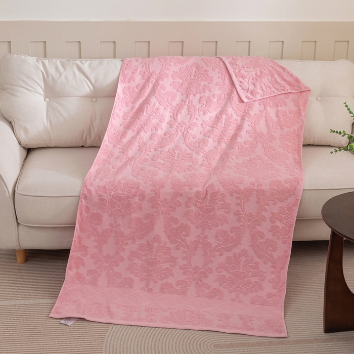 91家纺网 家纺一手货源 找家纺 乐家毛巾被（工厂自产自销） 2025新款欧雅全棉纯棉提花浴巾 豆沙 70x140cm