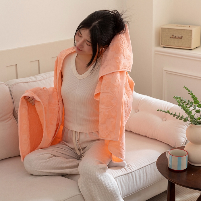 91家纺网 家纺一手货源 找家纺 乐家毛巾被（工厂自产自销） 2025新款欧雅全棉纯棉提花浴巾 橙色 70x140cm