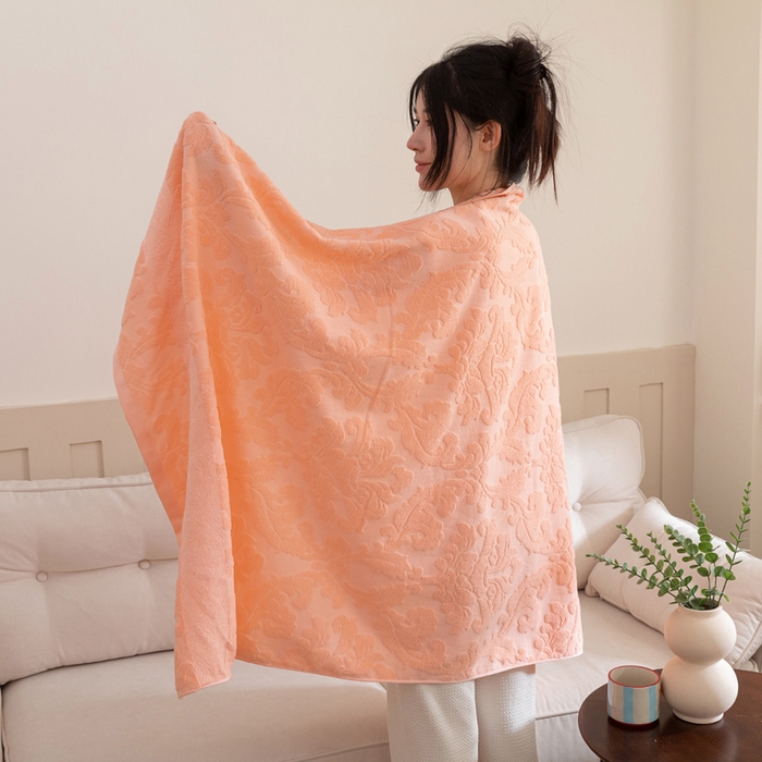 91家纺网 家纺一手货源 找家纺 乐家毛巾被（工厂自产自销） 2025新款欧雅全棉纯棉提花浴巾 橙色 70x140cm