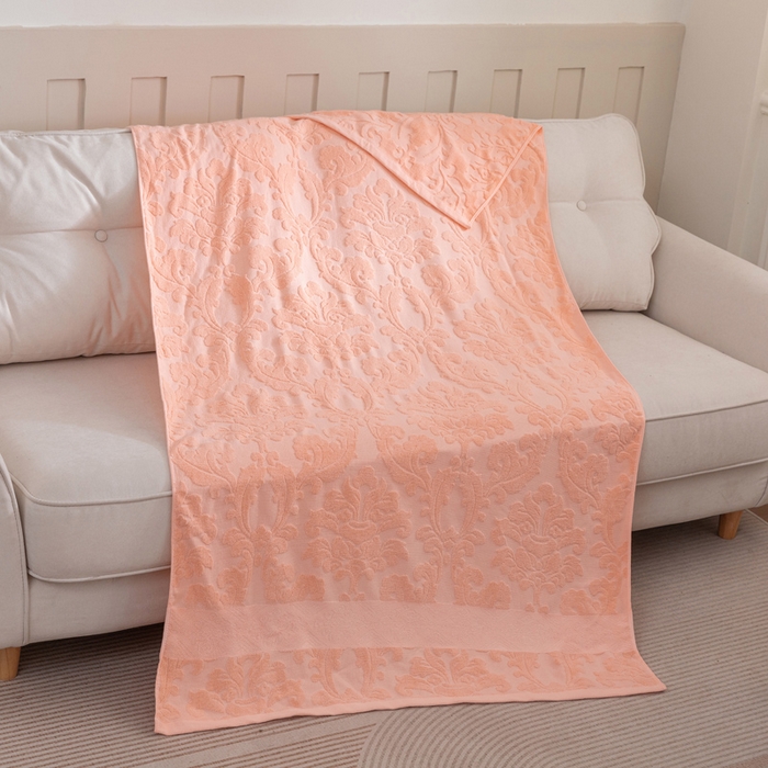 91家纺网 家纺一手货源 找家纺 乐家毛巾被（工厂自产自销） 2025新款欧雅全棉纯棉提花浴巾 橙色 70x140cm