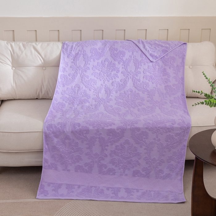 91家纺网 家纺一手货源 找家纺 乐家毛巾被（工厂自产自销） 2025新款欧雅全棉纯棉提花浴巾 紫色 70x140cm