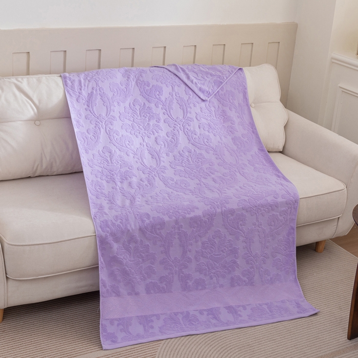 91家纺网 家纺一手货源 找家纺 乐家毛巾被（工厂自产自销） 2025新款欧雅全棉纯棉提花浴巾 紫色 70x140cm